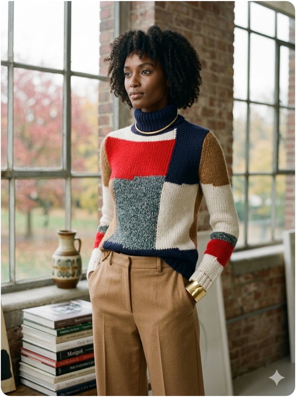 Vanessa Bruno Athe Patchwork Knit Pullover Turtleneck Jumper Sweater Small